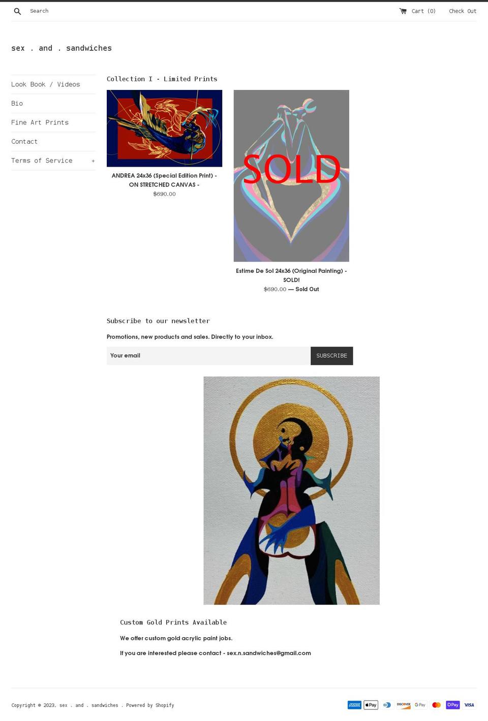 sexandsandwiches.com shopify website screenshot