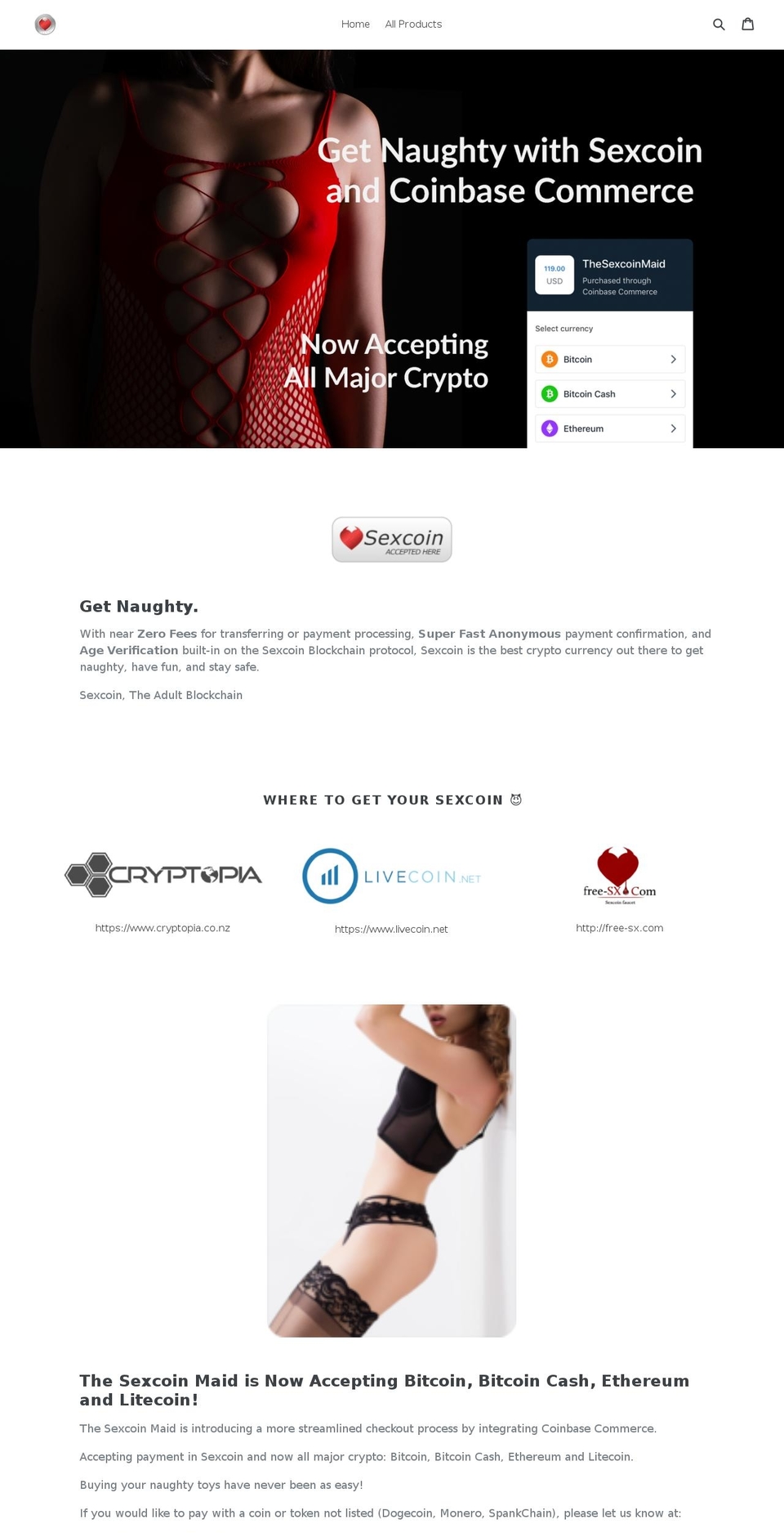 sexcoinmaid.com shopify website screenshot