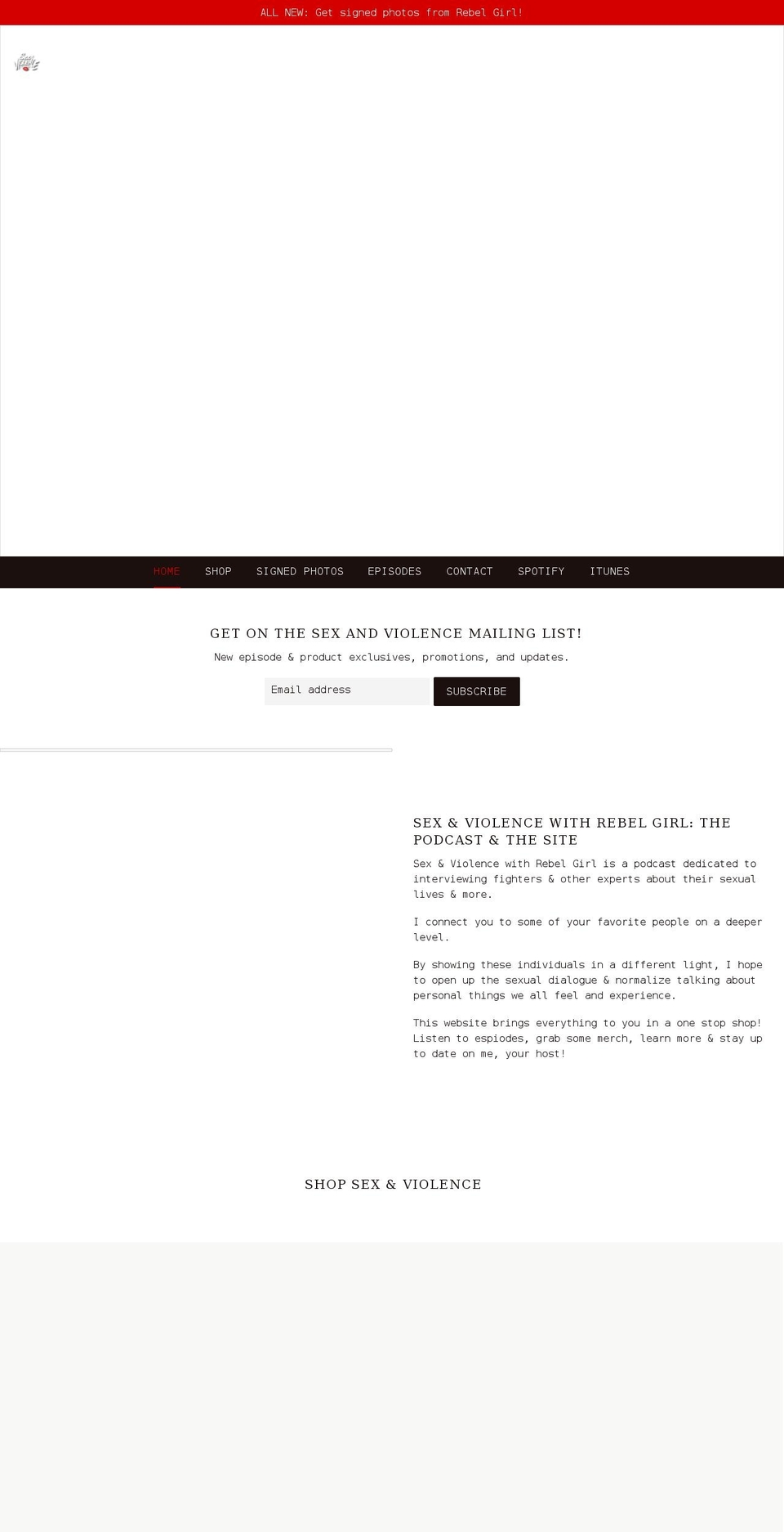 sexviolencewithrebelgirl.com shopify website screenshot
