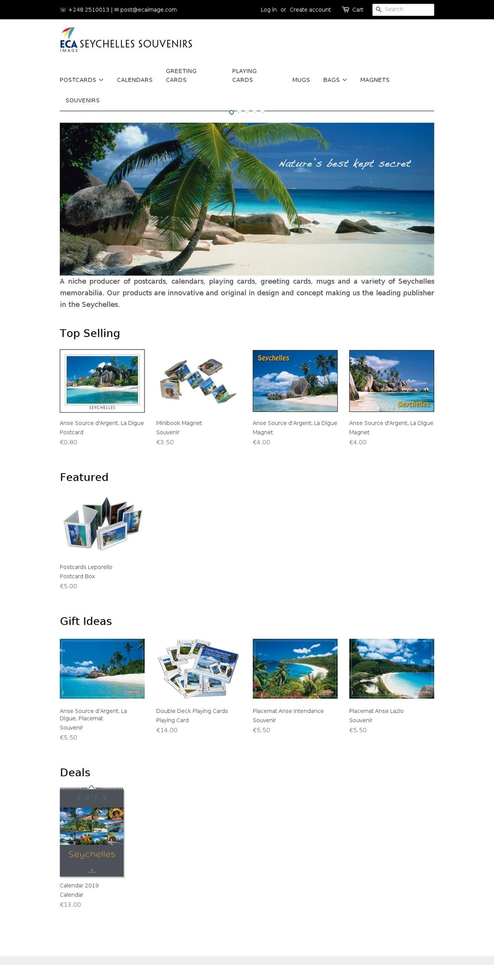 seychellessouvenirs.com — Shopify storefront screenshot