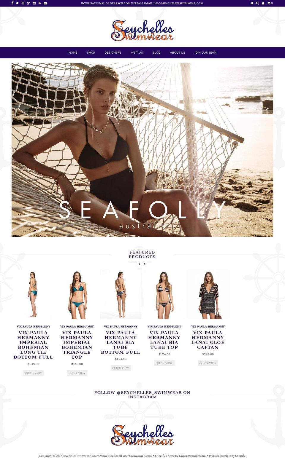 seychellesswimwear.com shopify website screenshot