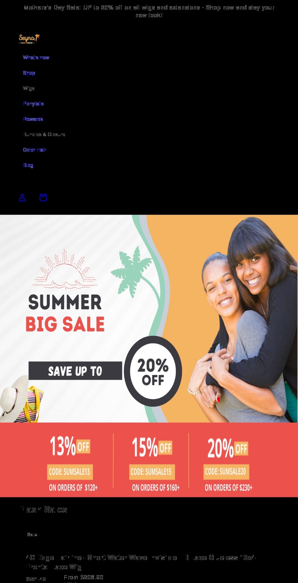 seynahair.com shopify website screenshot