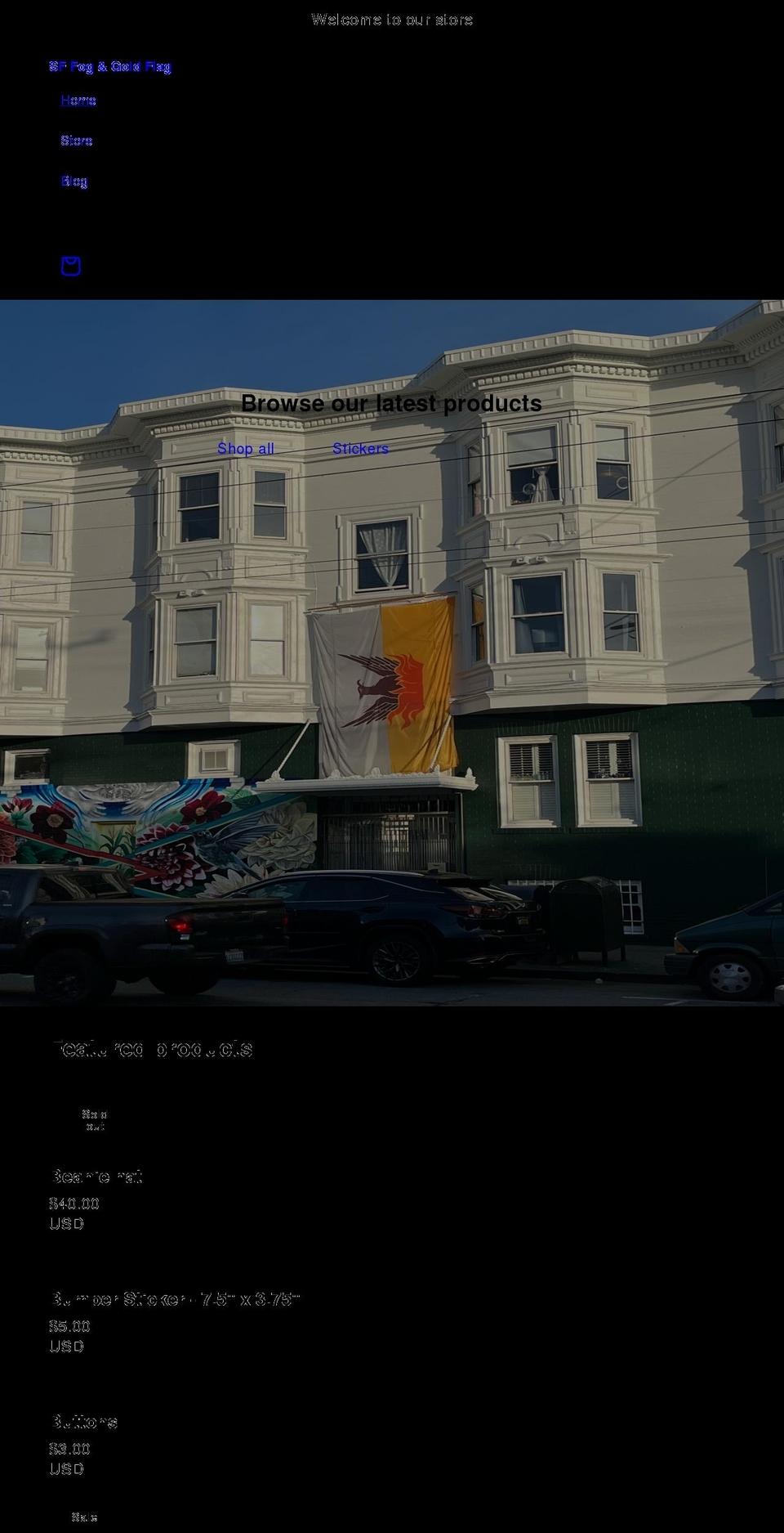 sffoggoldflag.com shopify website screenshot