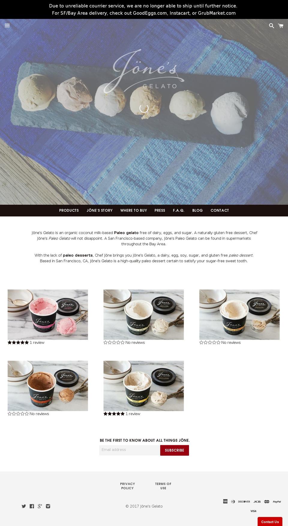 sfpaleogelato.com shopify website screenshot