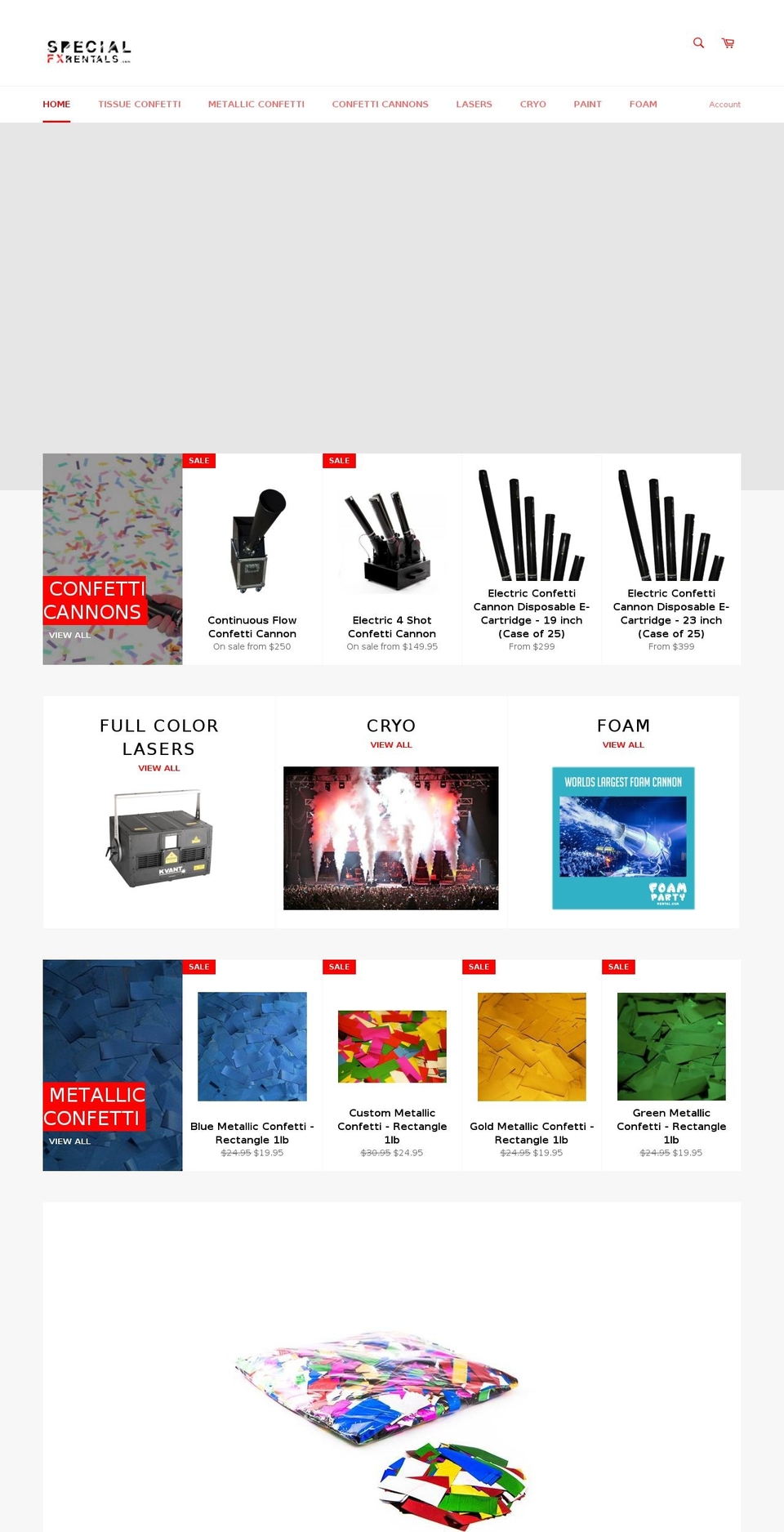 sfxrentals.com shopify website screenshot