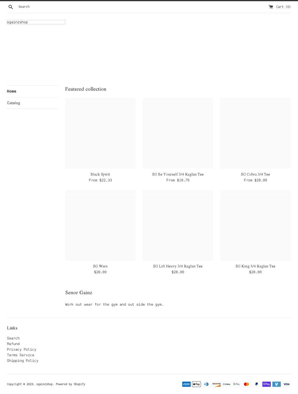 sgainz.com shopify website screenshot