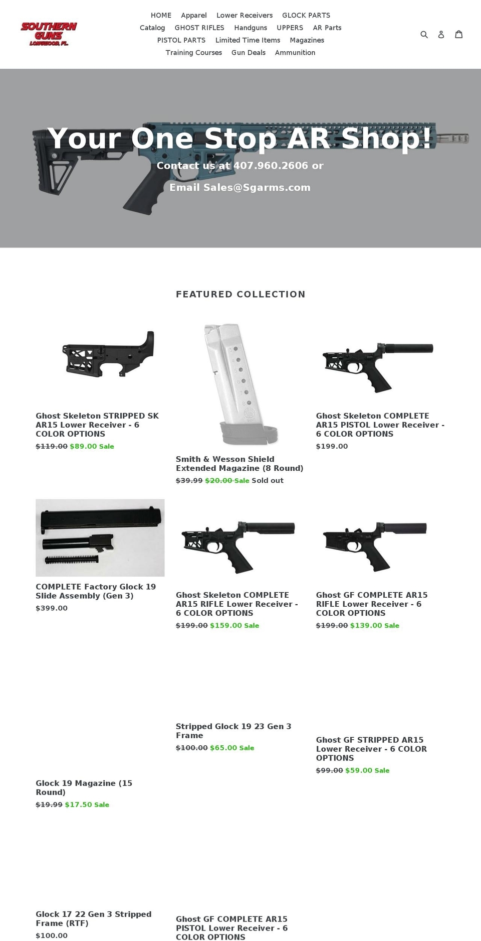 sgarms.com — Shopify storefront screenshot