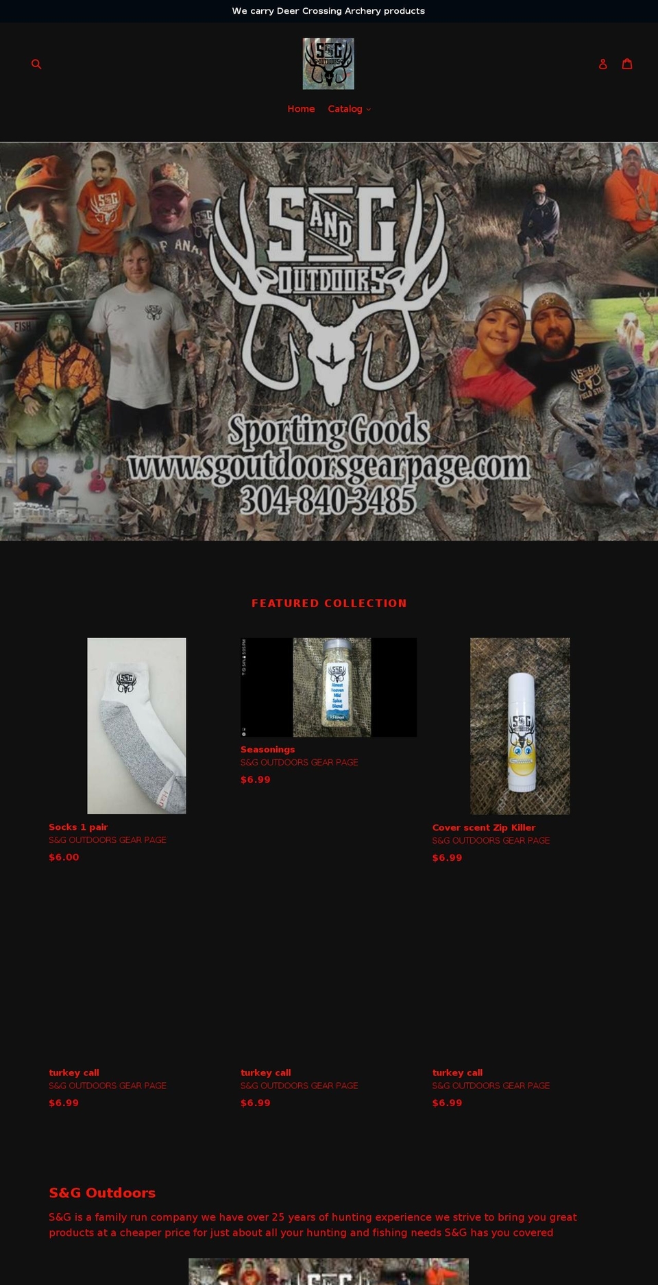 sgoutdoorsgearpage.com — Shopify storefront screenshot