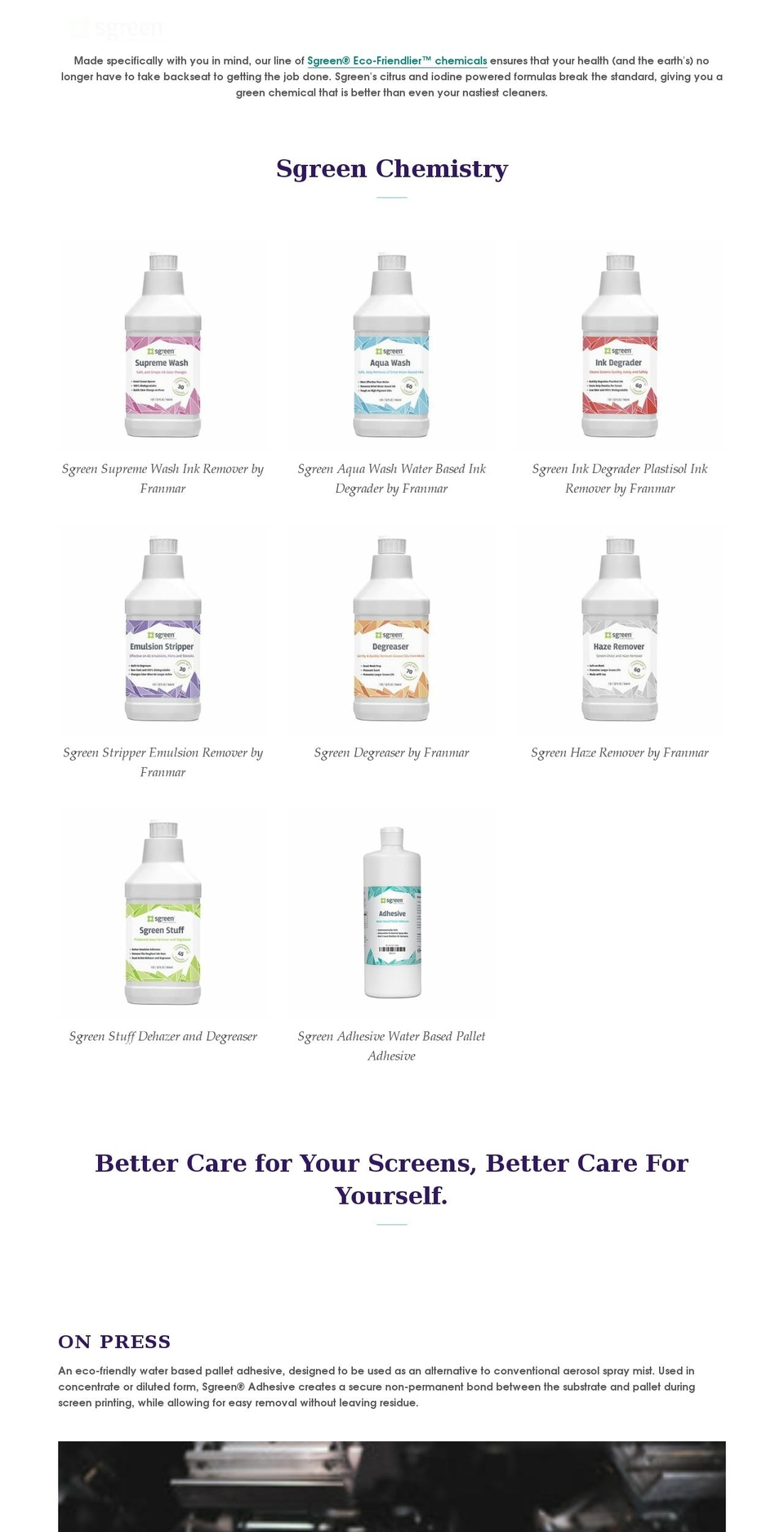 sgreenchem.com shopify website screenshot