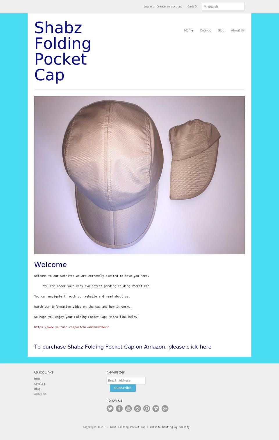 shabzfoldingpocketcap.com — Shopify storefront screenshot