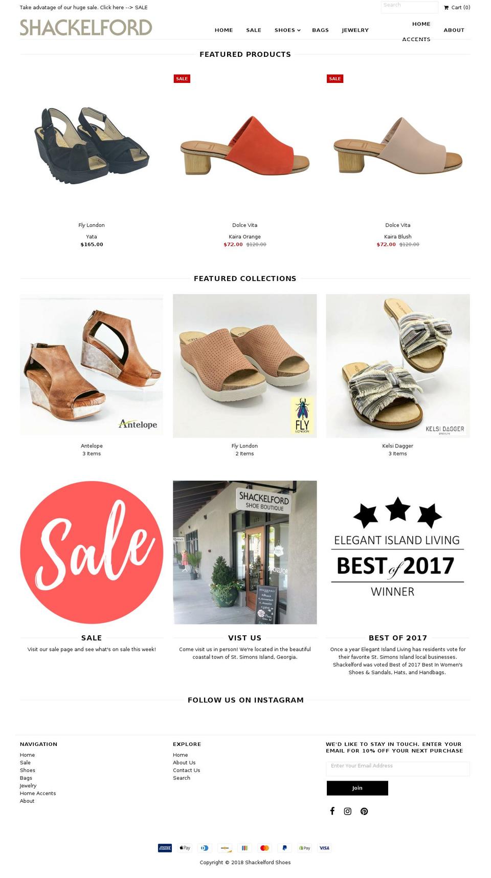 shackelfordsshoes.com shopify website screenshot