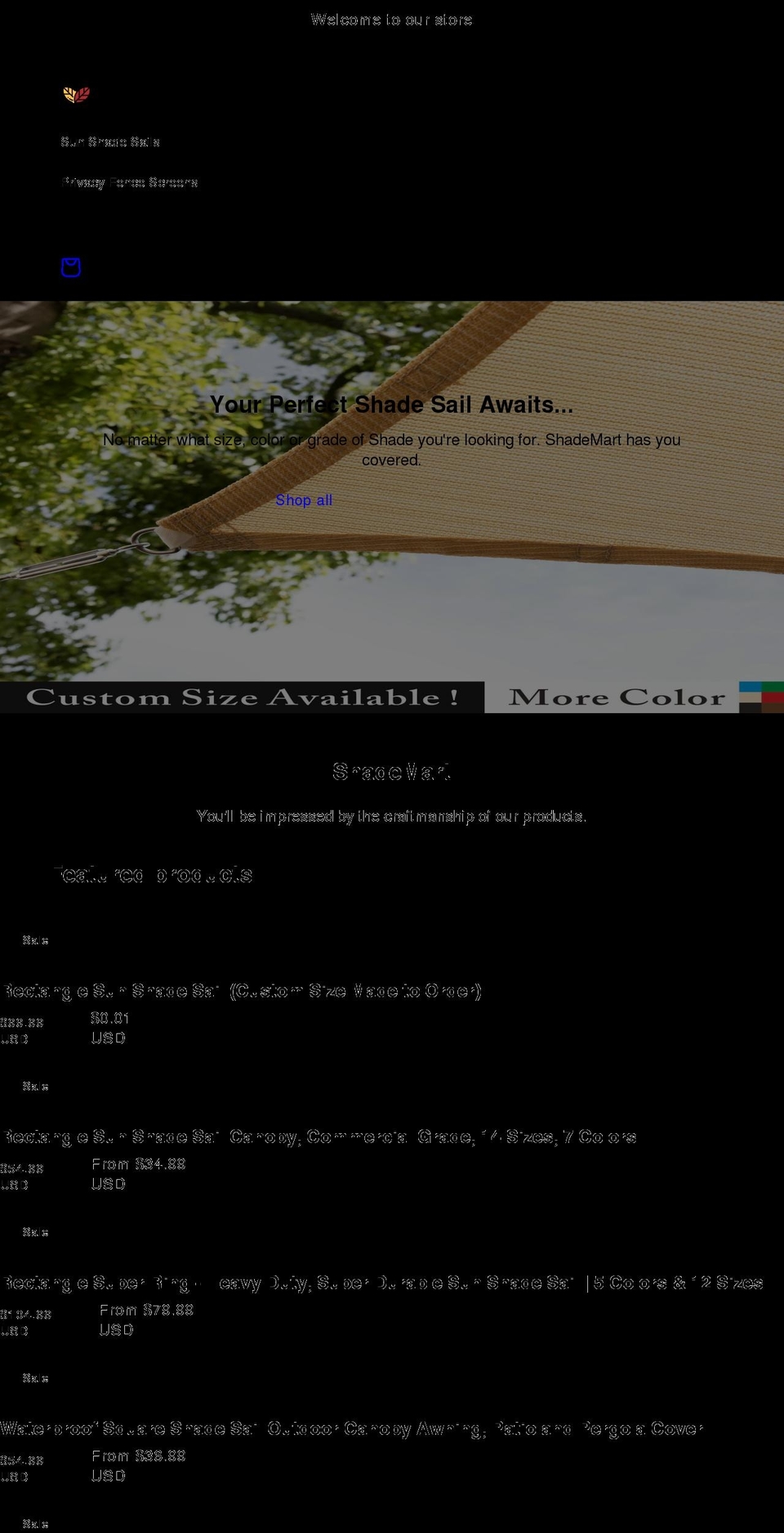 shade-mart.com shopify website screenshot