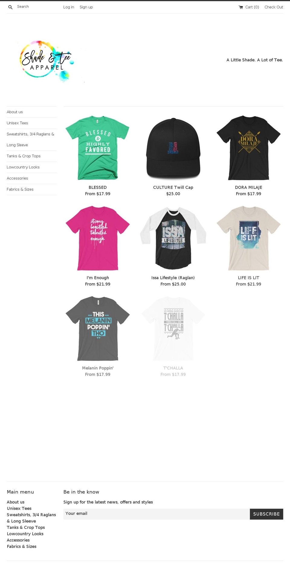 shadeandtee.com shopify website screenshot