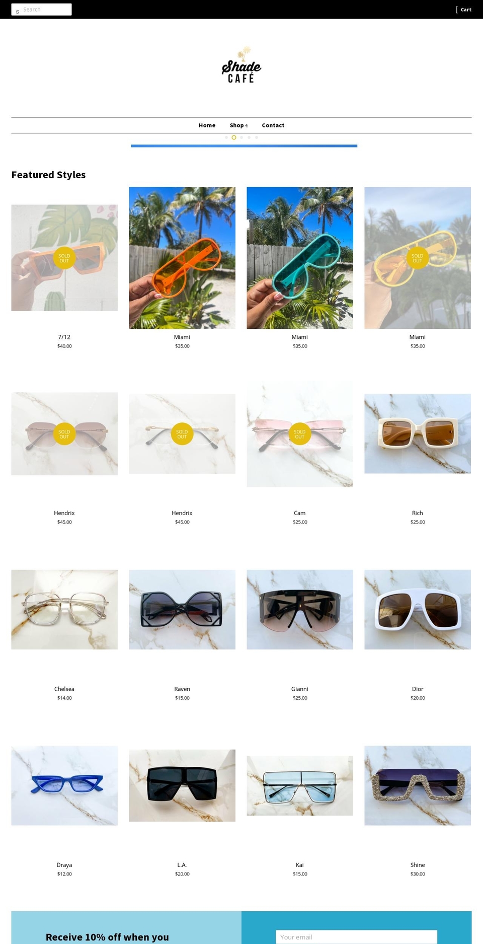 shadecafe.com — Shopify storefront screenshot