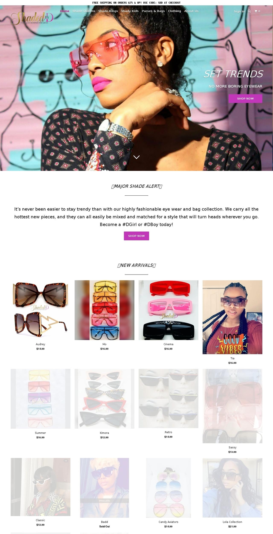 shadedbyd.com shopify website screenshot