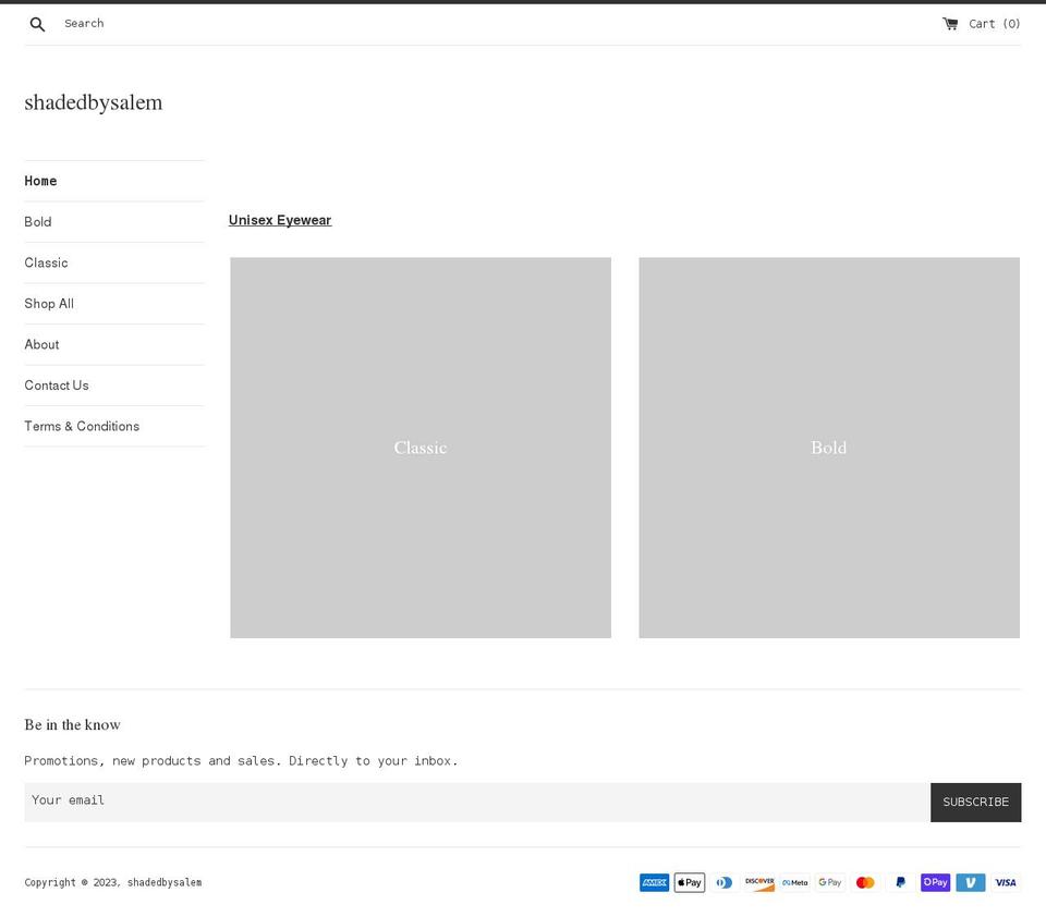 shadedbysalem.com shopify website screenshot