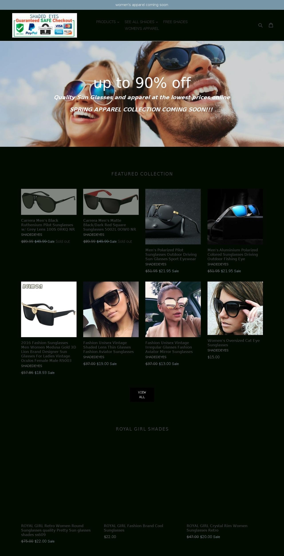shadedeyes.com — Shopify storefront screenshot