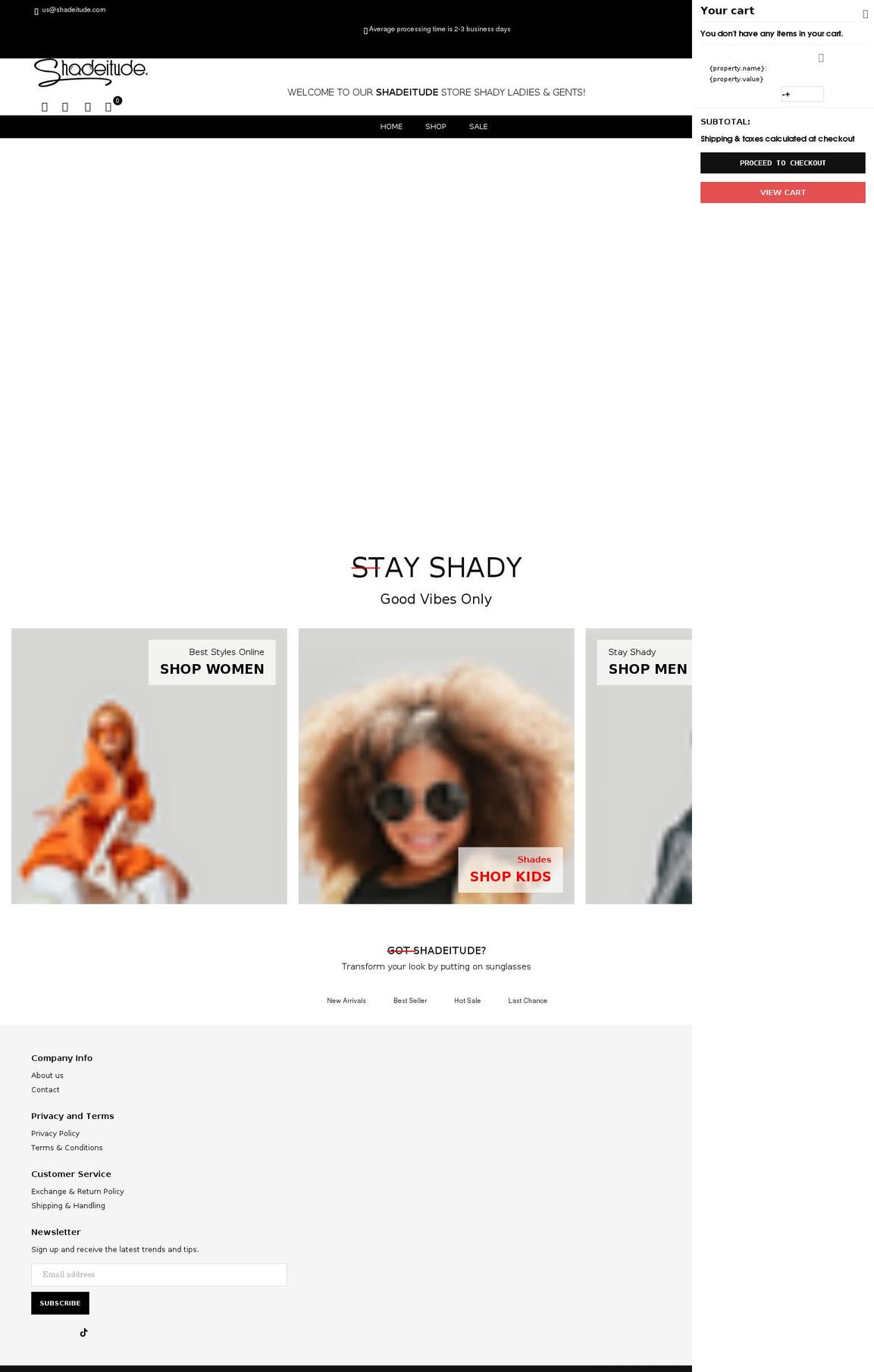 shadeitude.com shopify website screenshot