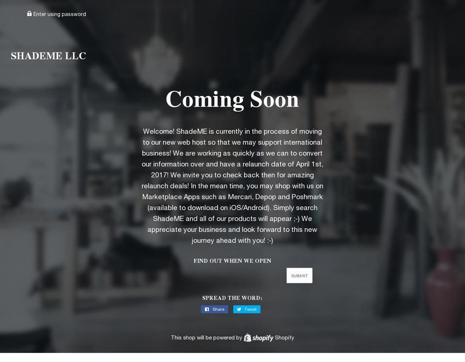 shademeshades.com shopify website screenshot