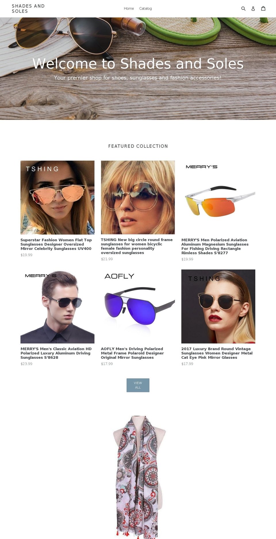 shadesandsoles.com — Shopify storefront screenshot