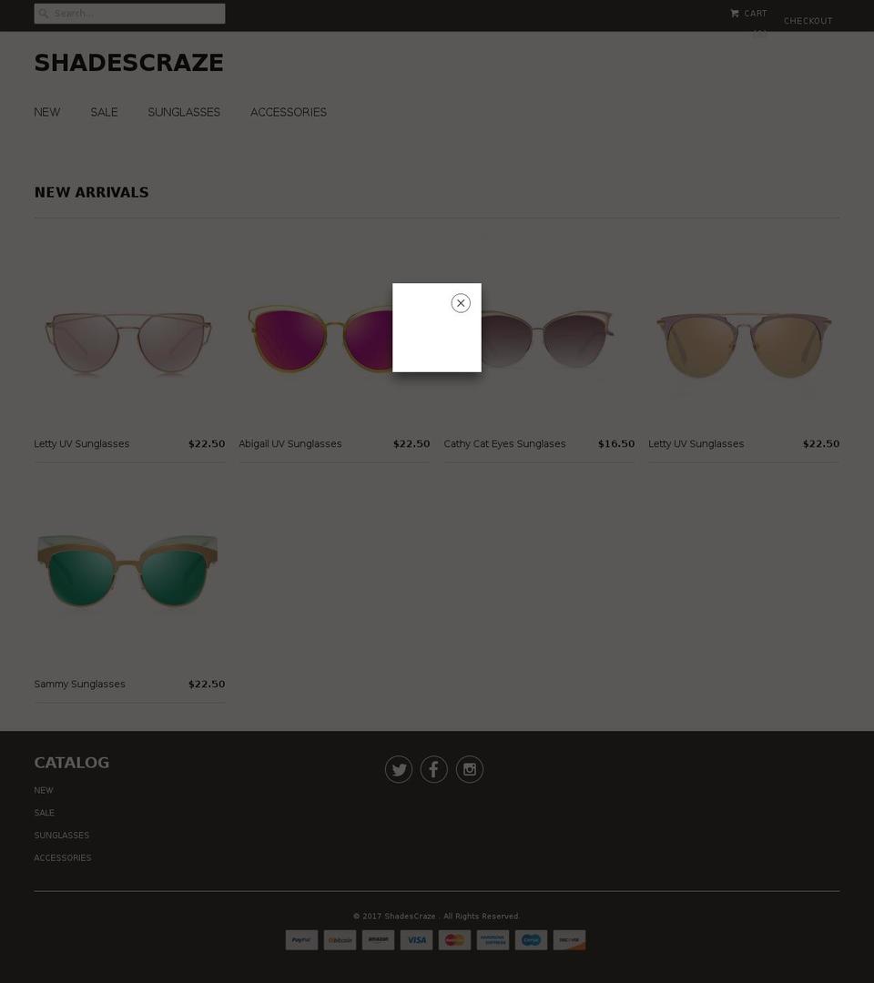 shadescraze.com shopify website screenshot