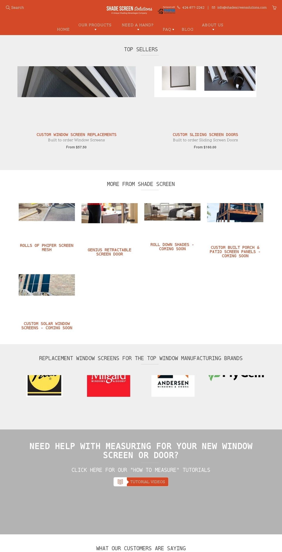 shadescreensolutions.com shopify website screenshot