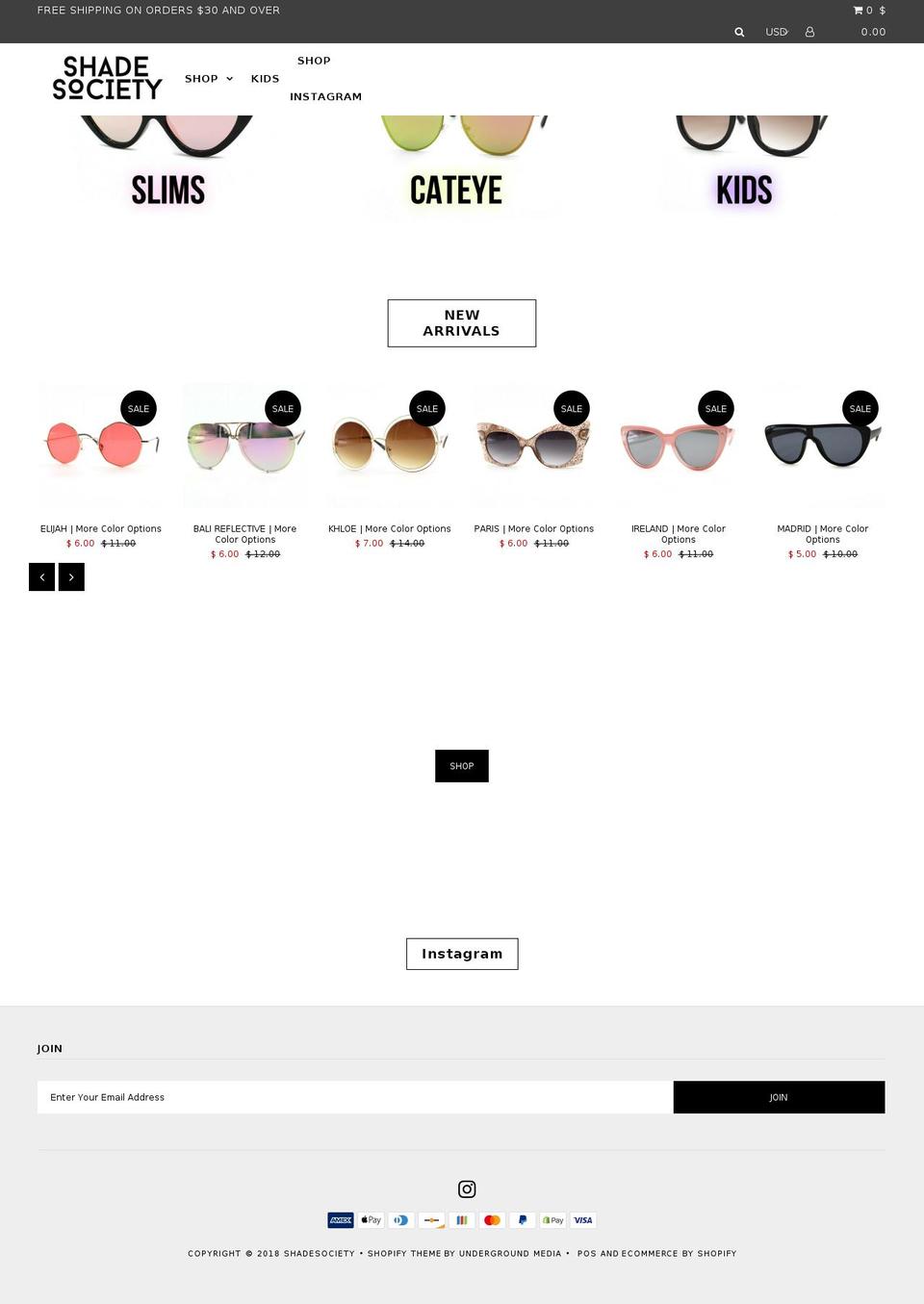 shadesociety.com — Shopify storefront screenshot