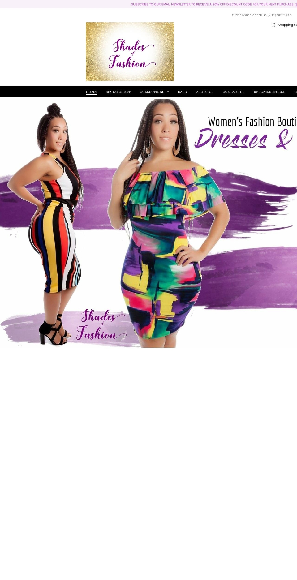 shadesoffashionboutique.com shopify website screenshot