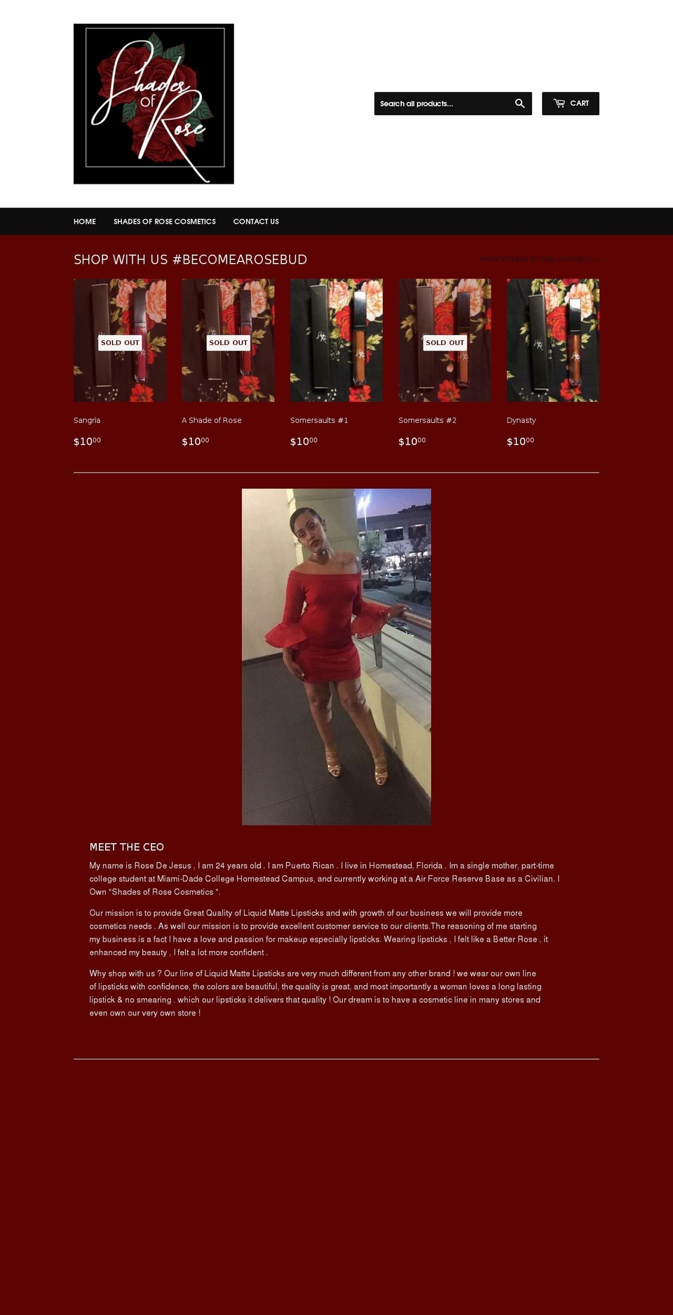 shadesofrosecosmetics.com — Shopify storefront screenshot