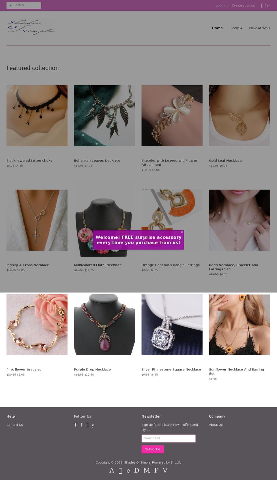 shadesofsimple.com — Shopify storefront screenshot