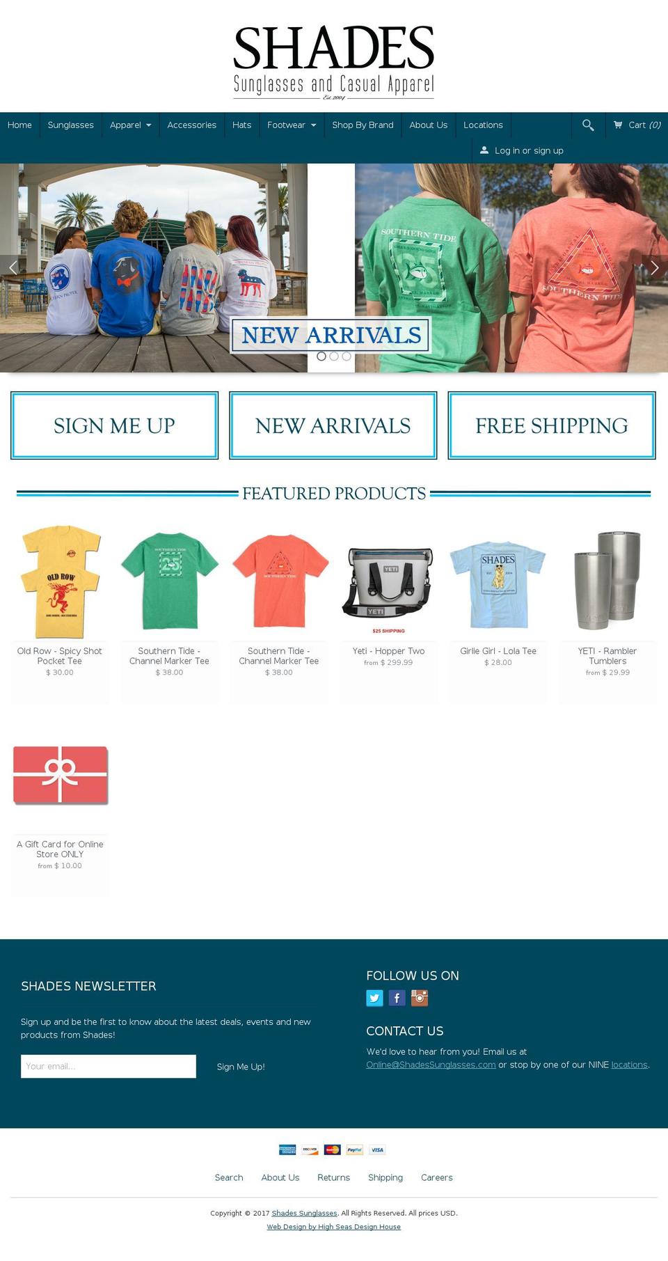 shadessunglasses.com shopify website screenshot