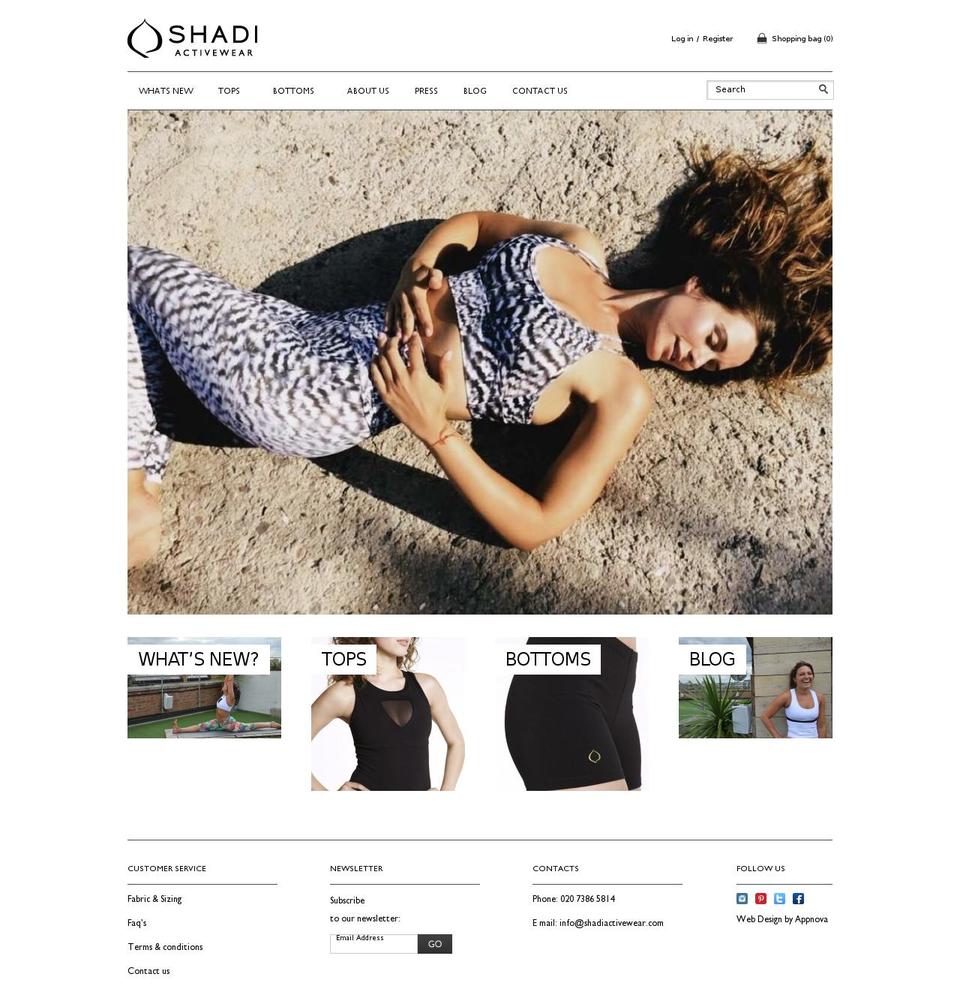 shadiactivewear.com — Shopify storefront screenshot