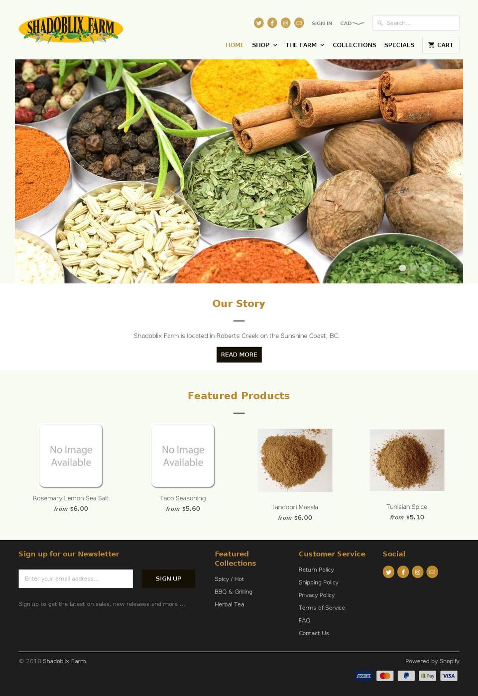 shadoblixfarm.ca shopify website screenshot