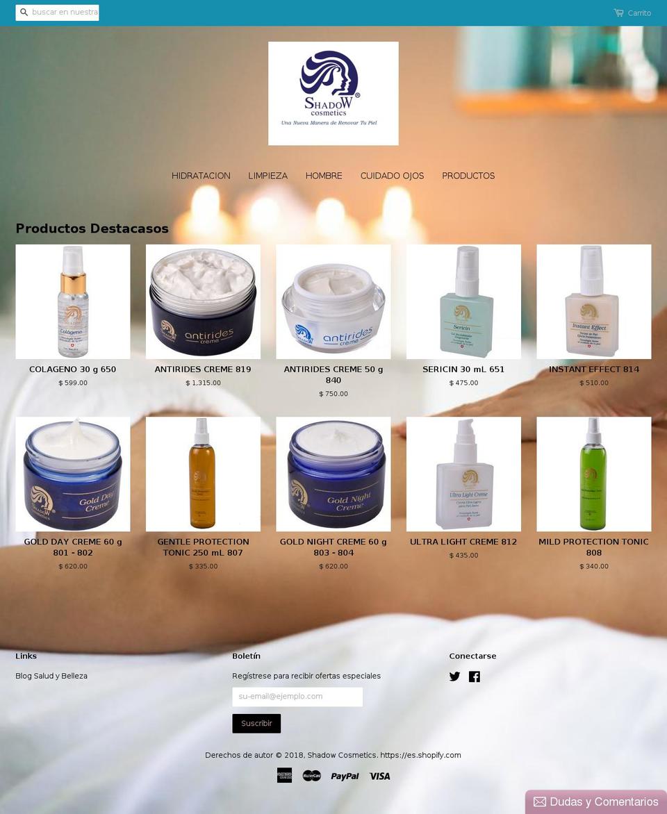 shadowcosmetics.com — Shopify storefront screenshot