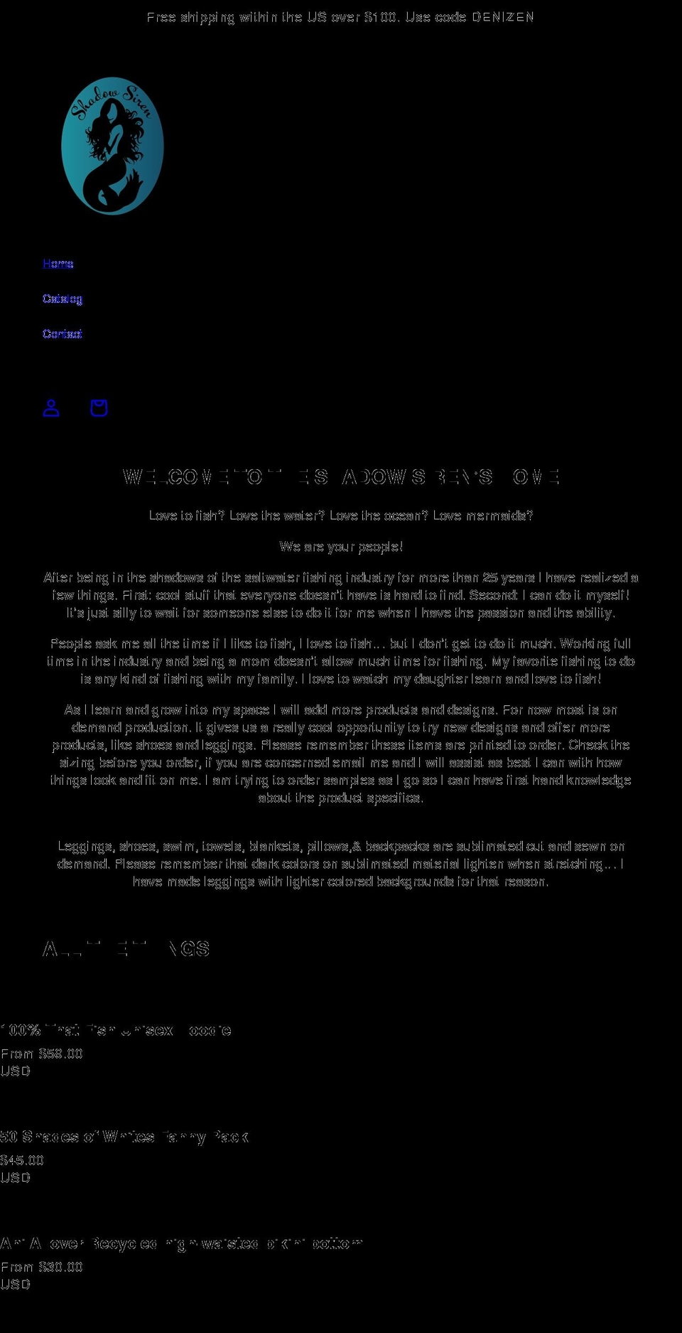 shadowsiren.com shopify website screenshot