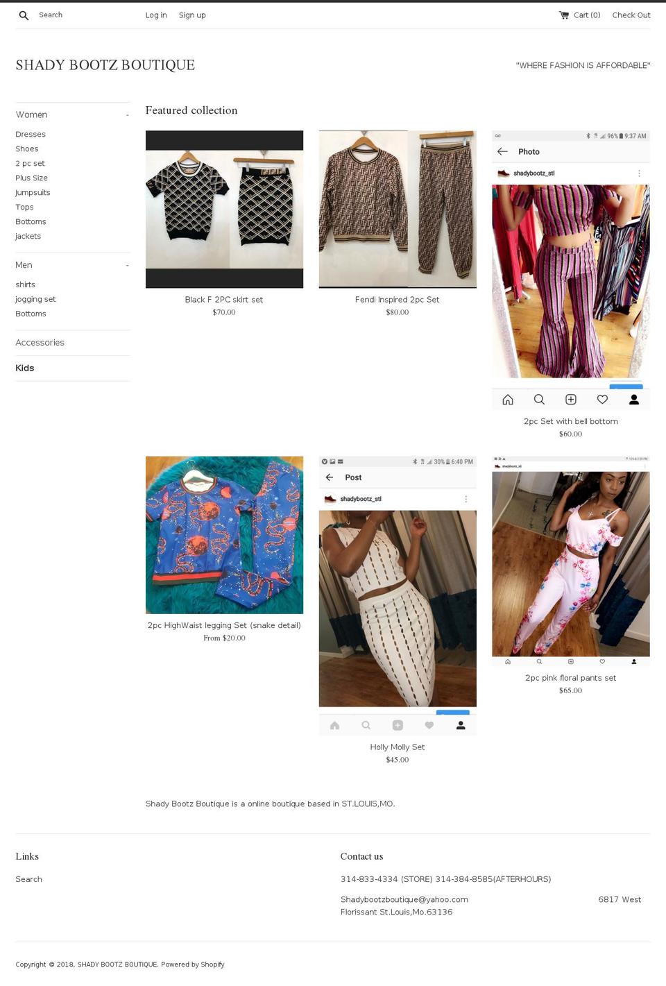 shadybootzboutique.com — Shopify storefront screenshot