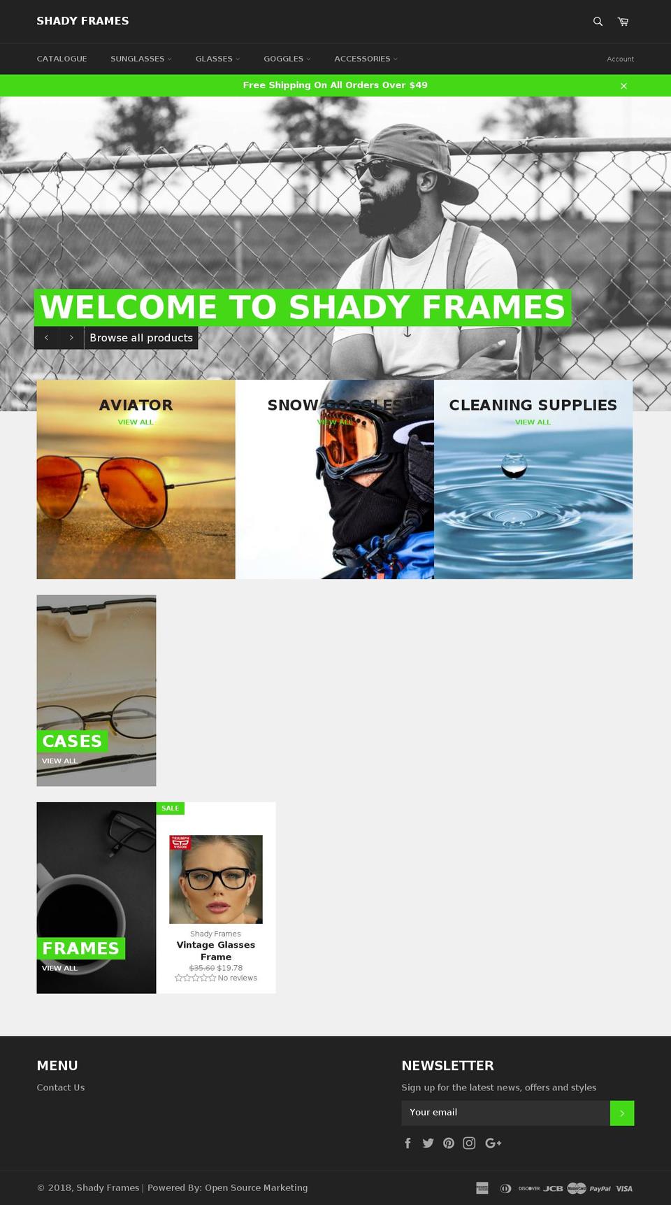 shadyframes.com shopify website screenshot