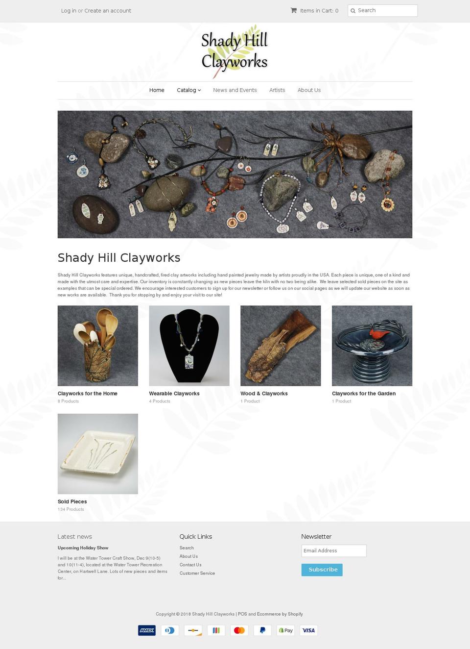 shadyhillclayworks.com shopify website screenshot