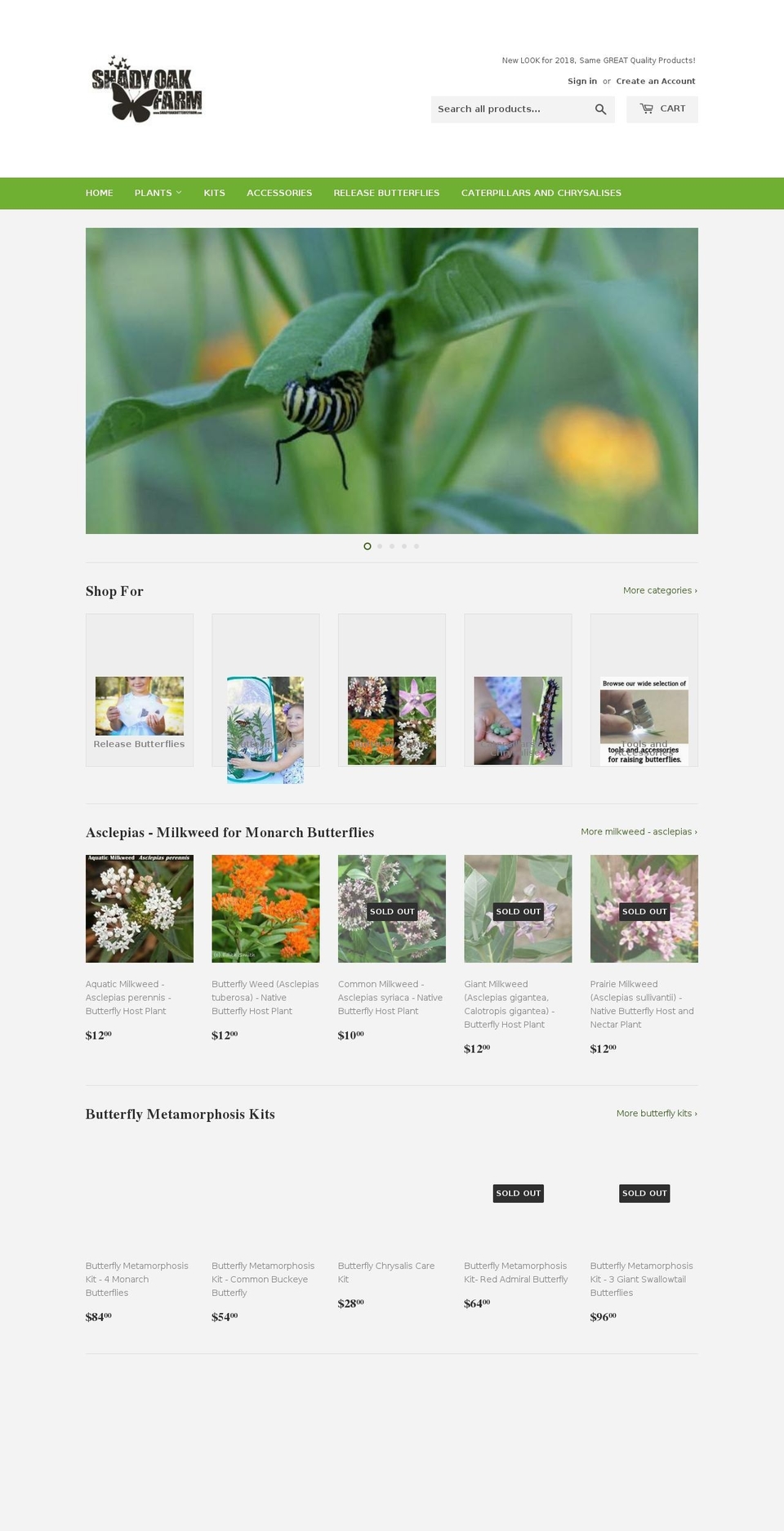 shadyoaksbutterflyfarm.com — Shopify storefront screenshot