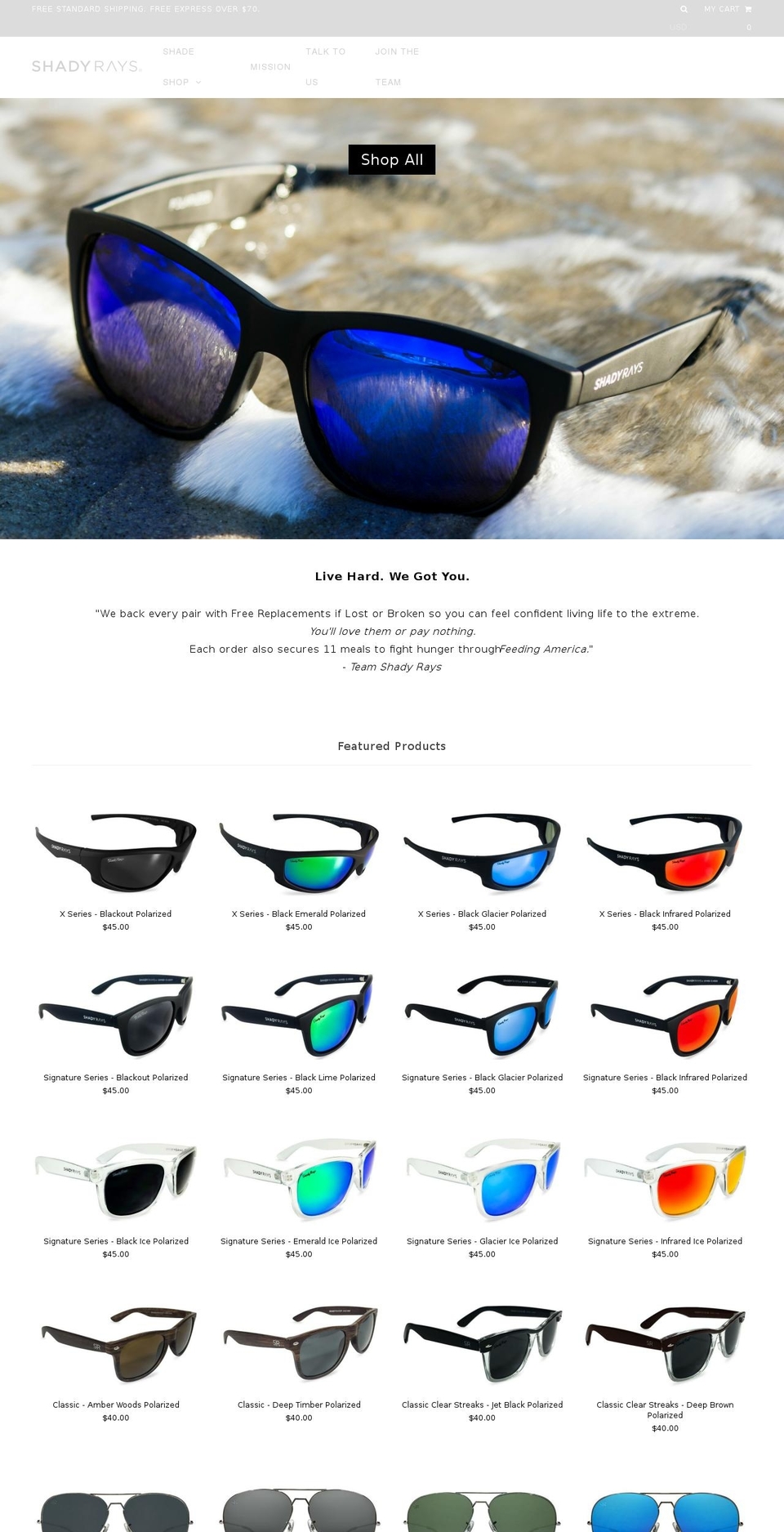 shadyrayseyewear.com shopify website screenshot