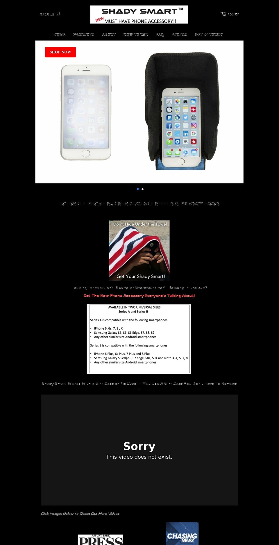 shadysmart.com shopify website screenshot