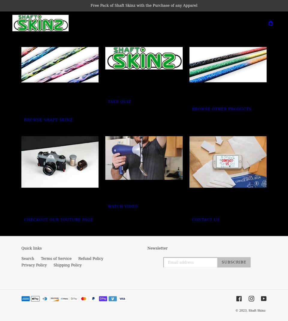 shaftskinz.com shopify website screenshot