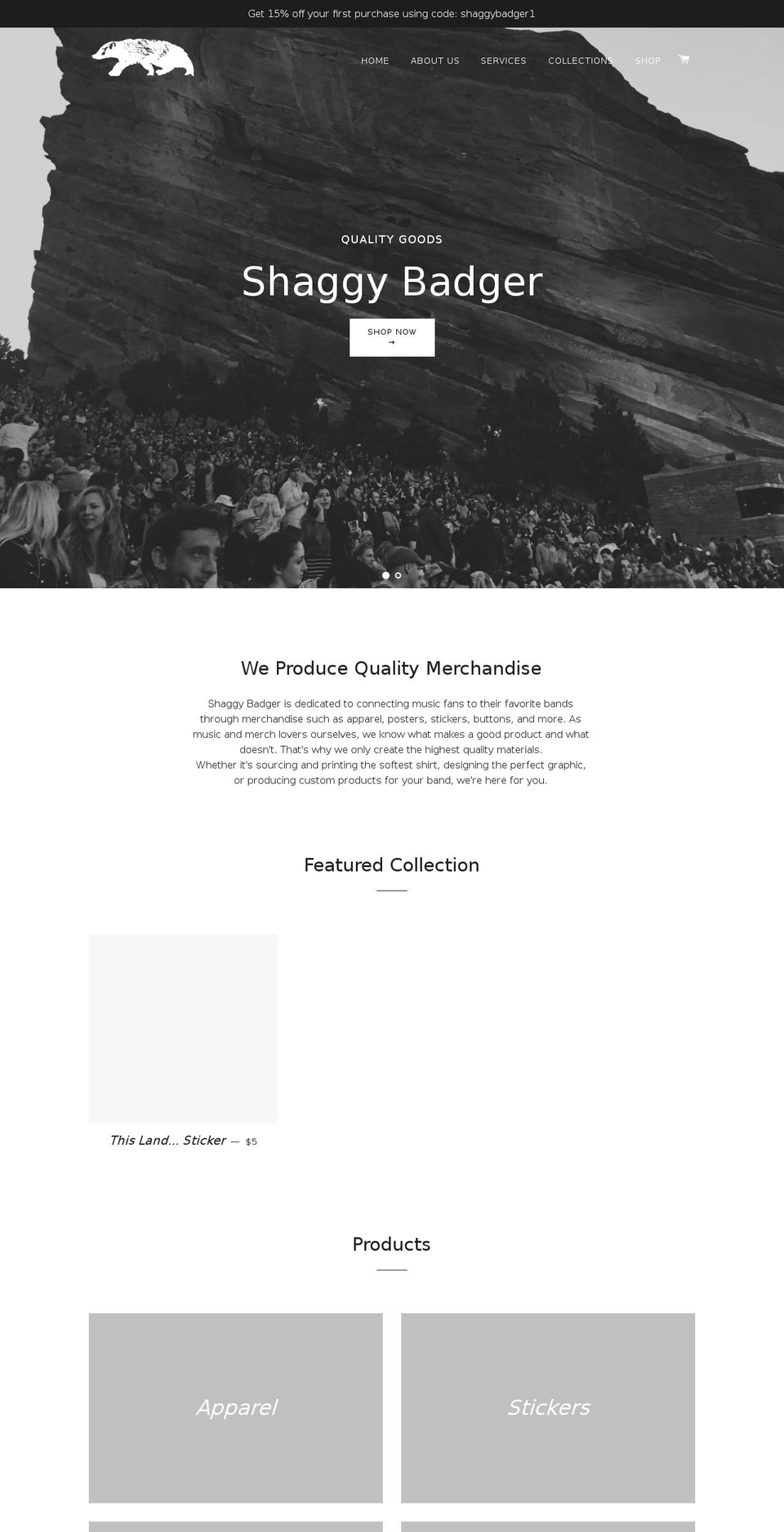 shaggybadger.com — Shopify storefront screenshot