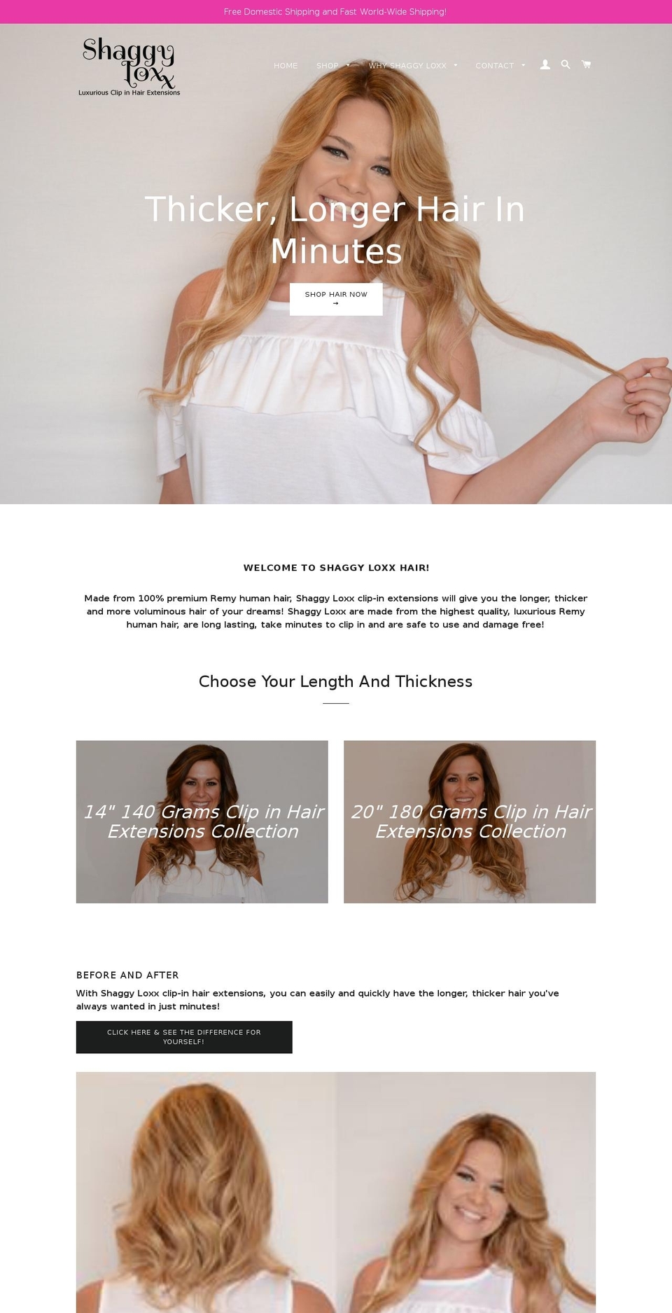 shaggyloxxhair.com shopify website screenshot