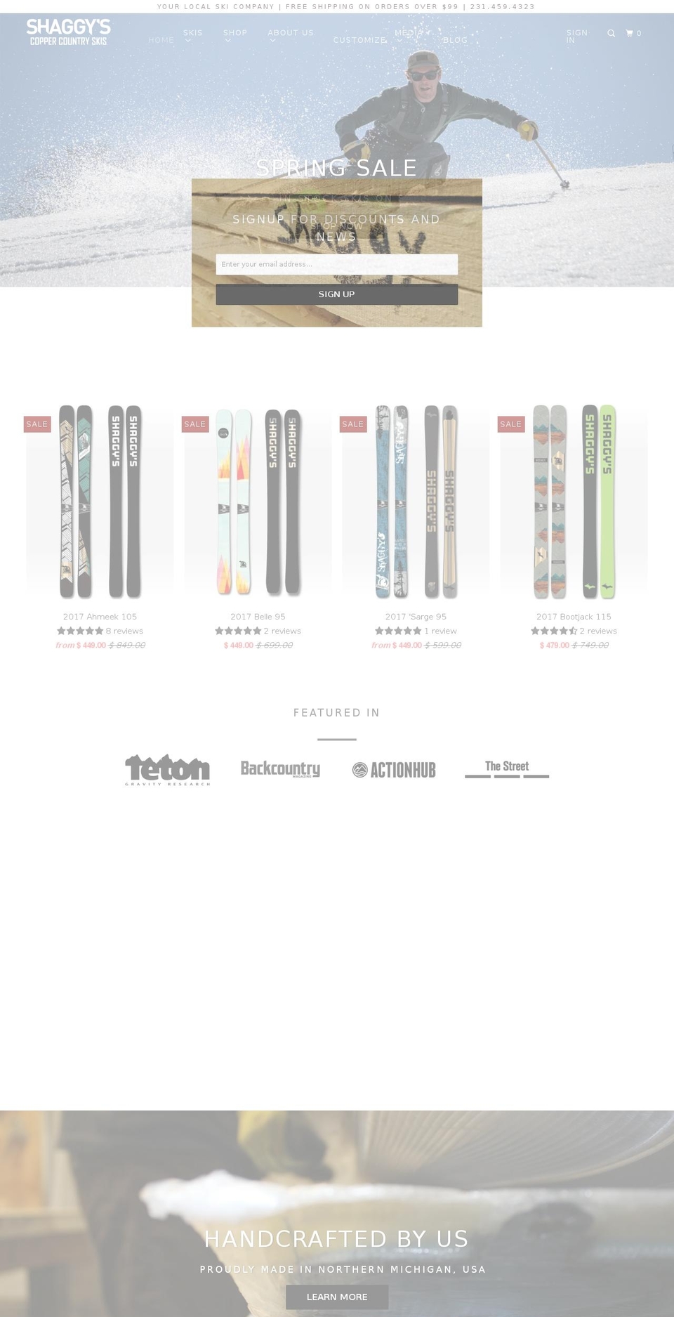 shaggysskis.com shopify website screenshot