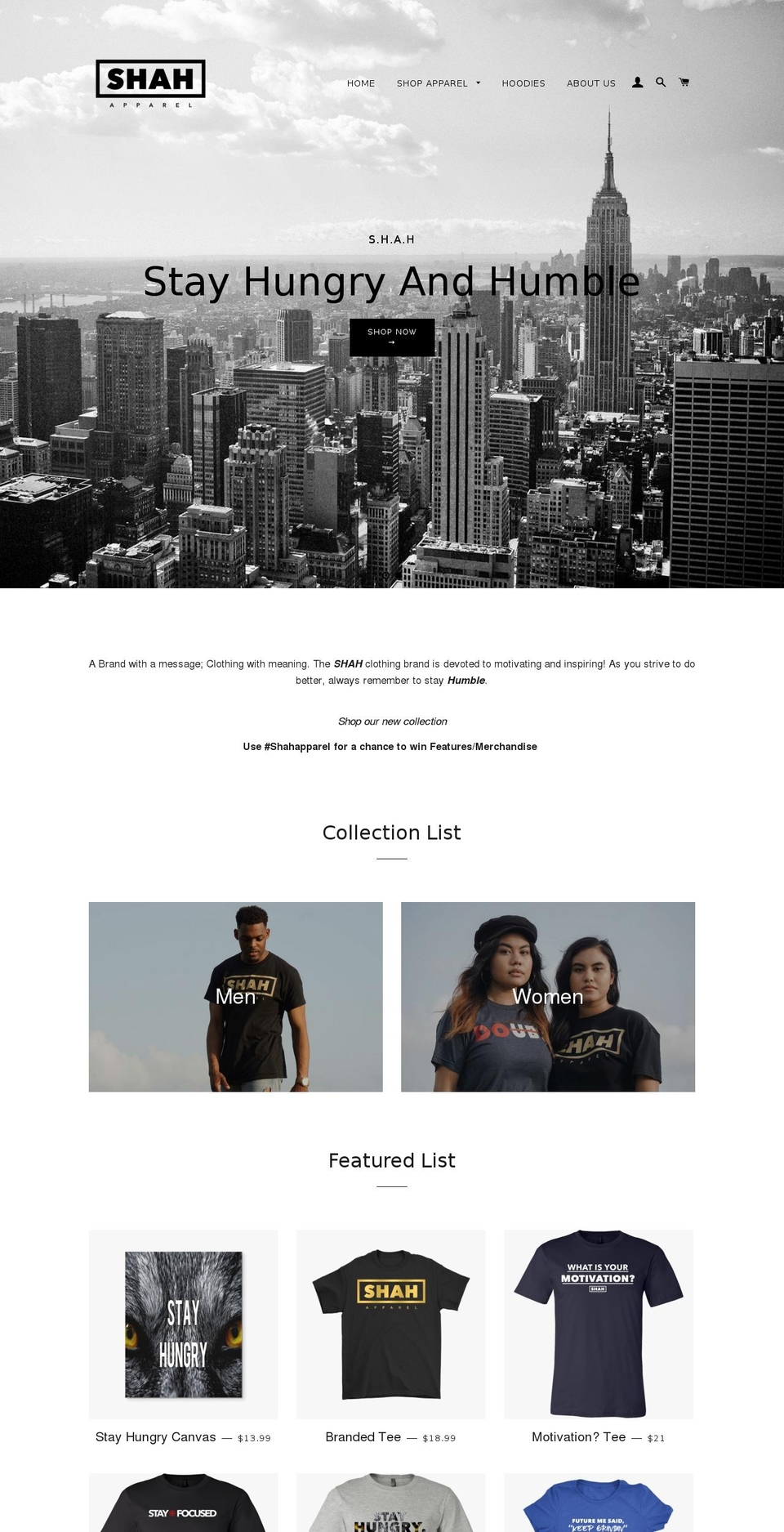 shahapparel.com shopify website screenshot