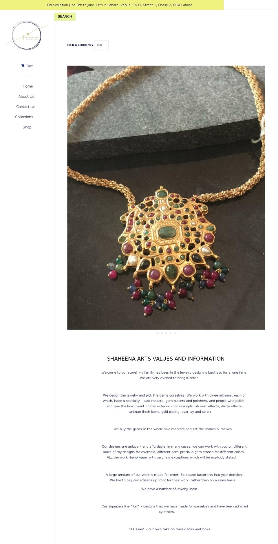 shaheenartsjewelry.com — Shopify storefront screenshot
