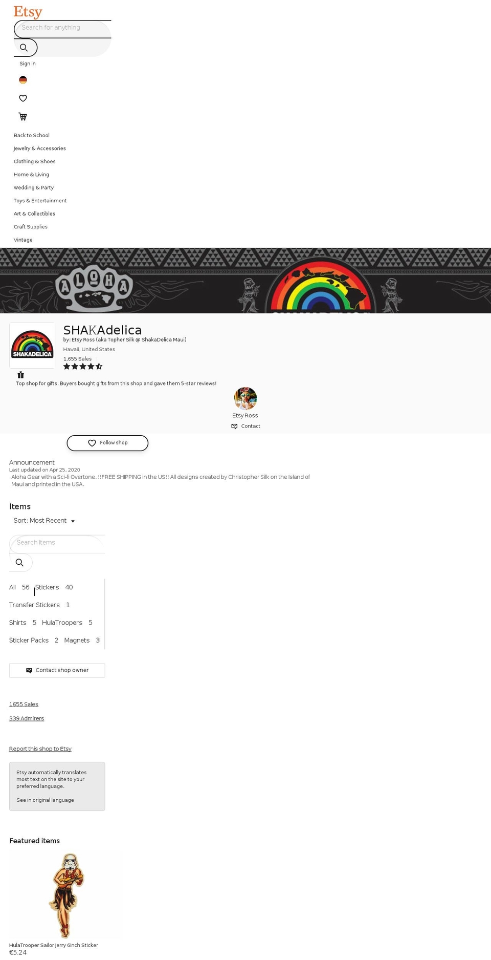 shakadelica.com — Shopify storefront screenshot