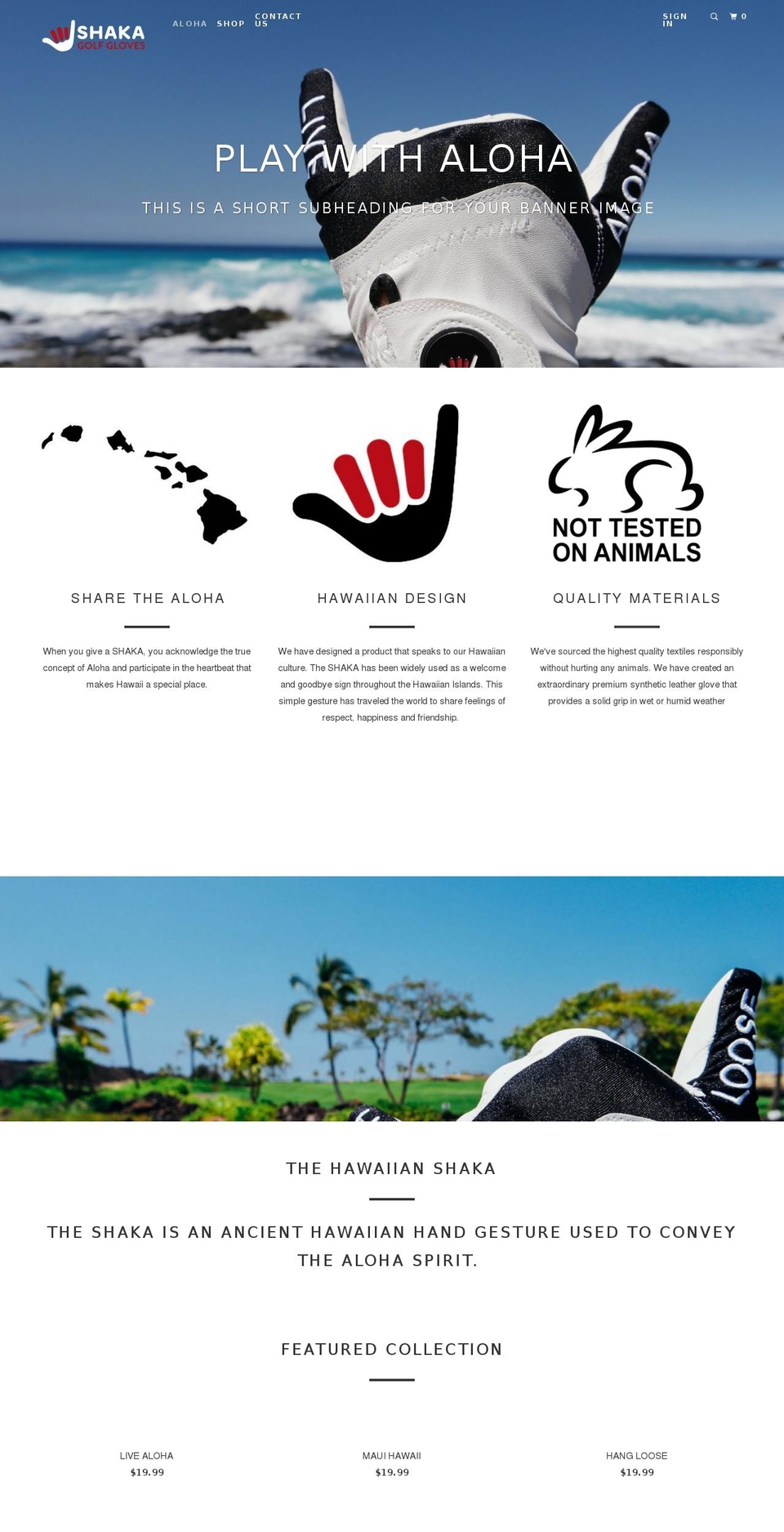 shakagolfgloves.com shopify website screenshot