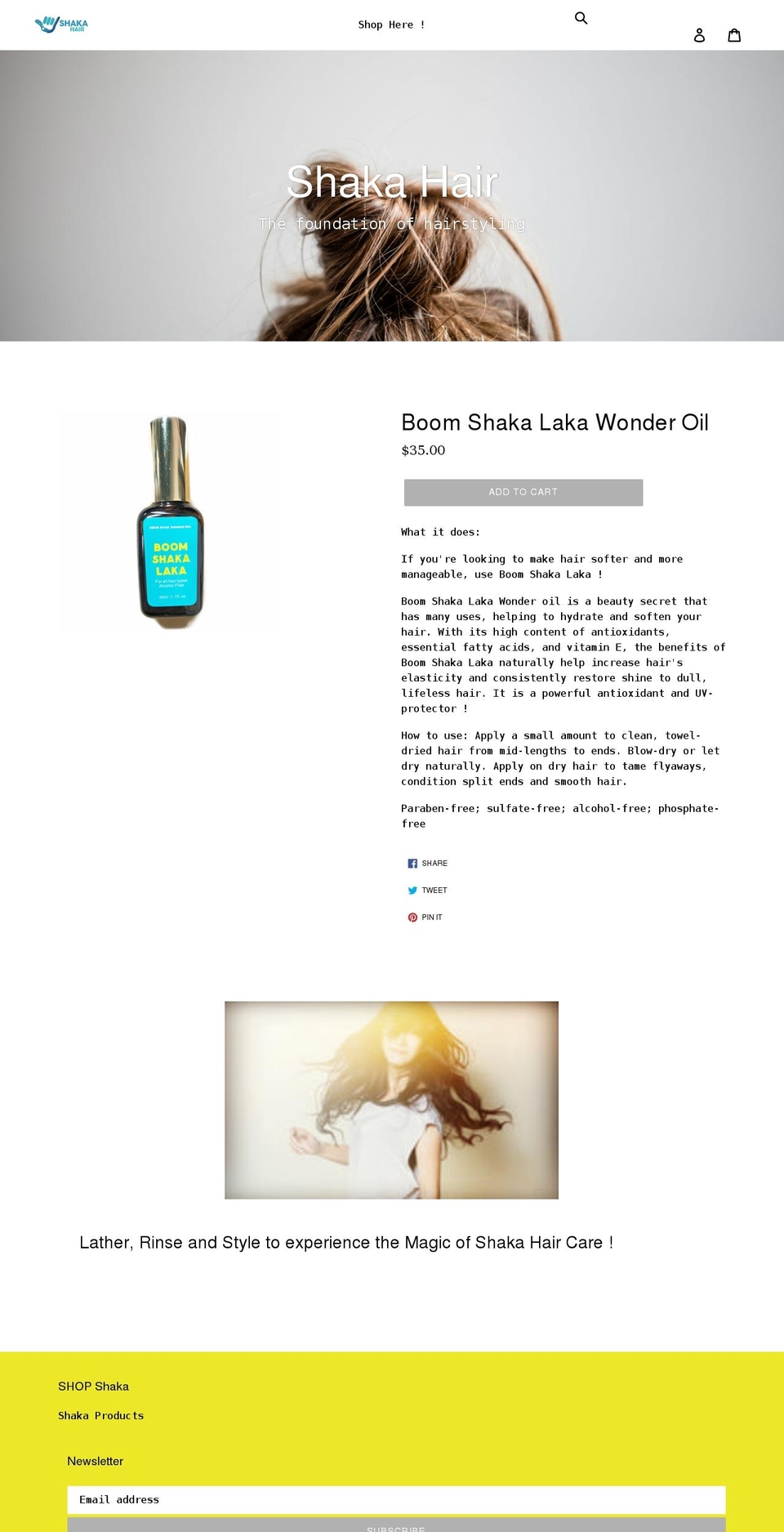 shakahair.com shopify website screenshot